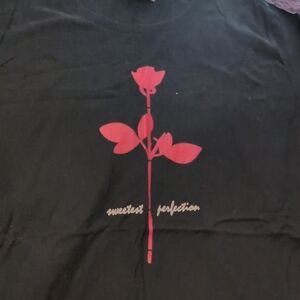 Sweetest Perfection Black Tee with Red Rose Graphic. Depeche Mode Violator
